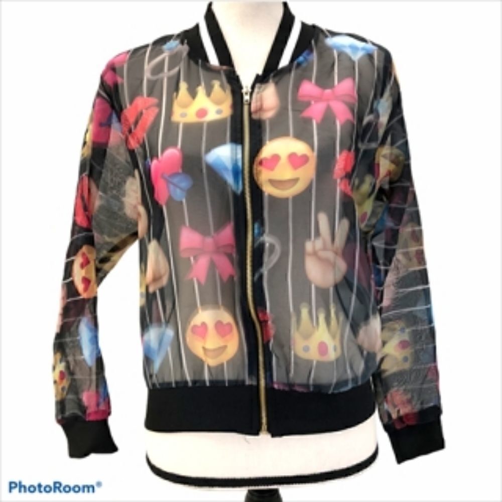 Blush Fun Emoji Bomber Style Jacket. Size S.
